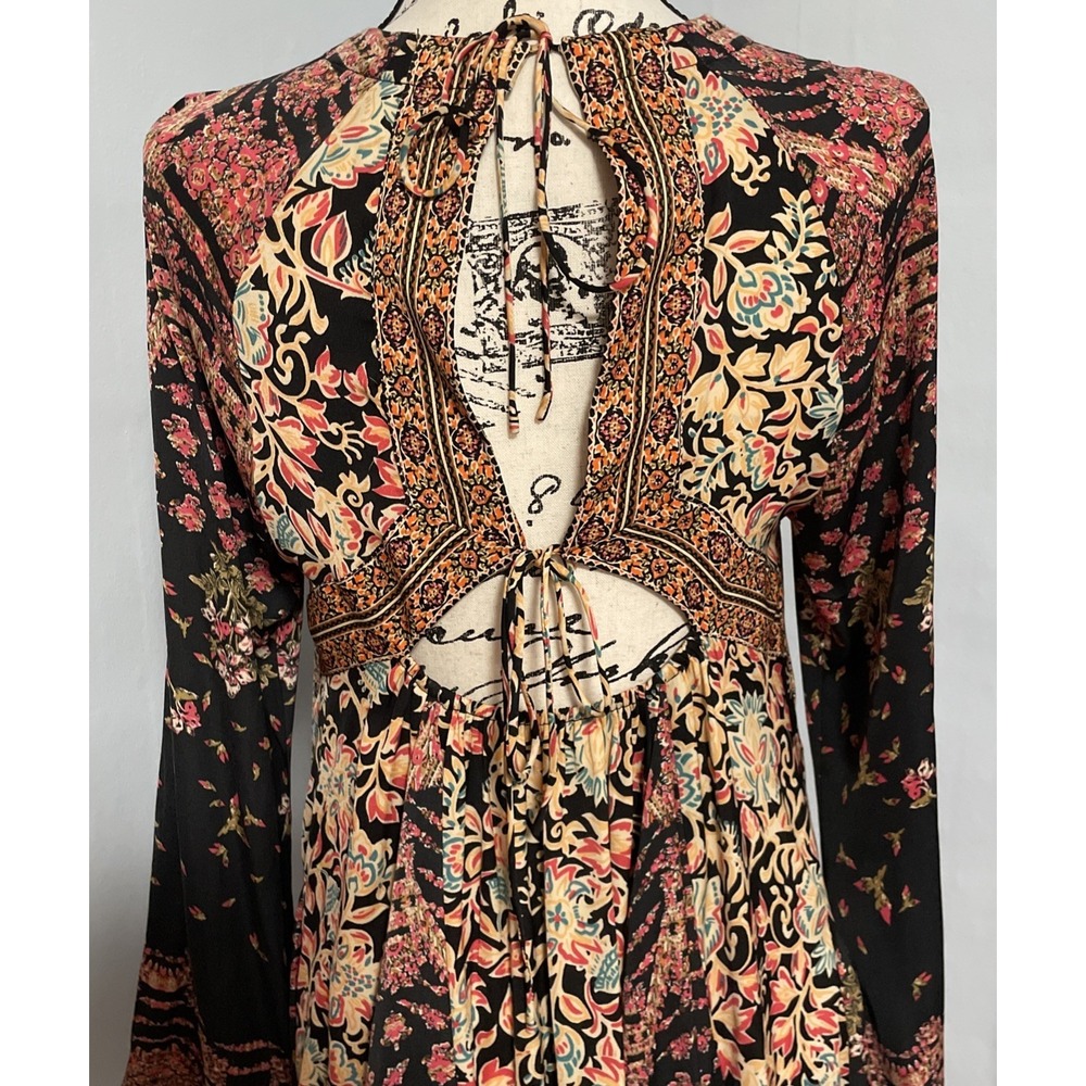 Free People Stevie Dress Floral Boho Festival Printed Mini Tunic Bell Sleeves XS - Picture 10 of 11